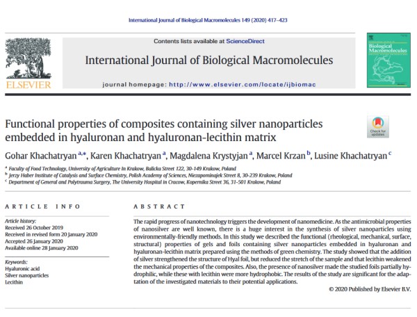 silver nanoparticles embedded in hyaluronan and hyaluronan-lecithin matrix - K. Khachatryan
